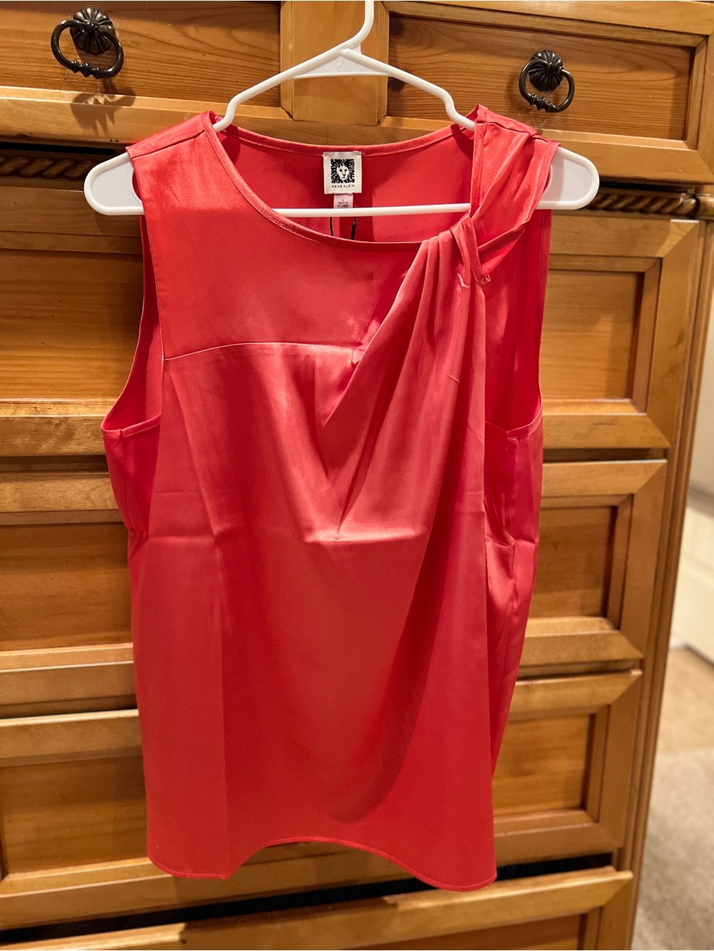 Anne Klein Sleeveless Pink Coral Red Draped Neck Dress Large